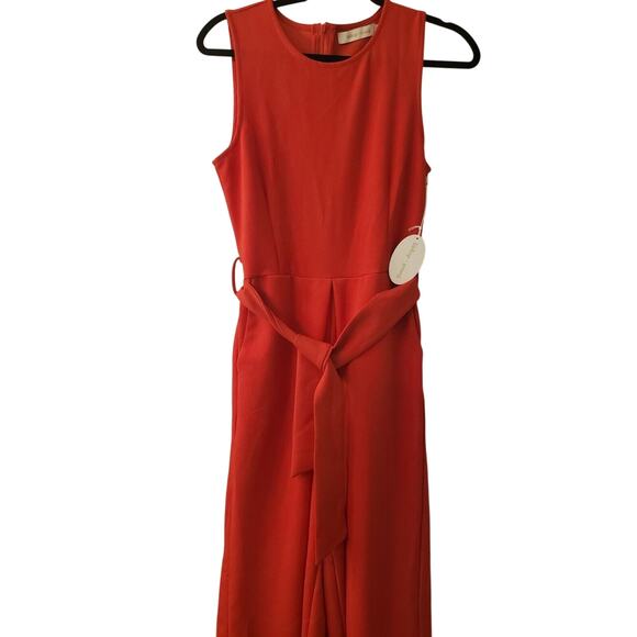 Bishop & Young Red Rachel Cropped Belted Tie Waist Wide Leg Jumpsuit, Small NWT - Picture 2 of 11